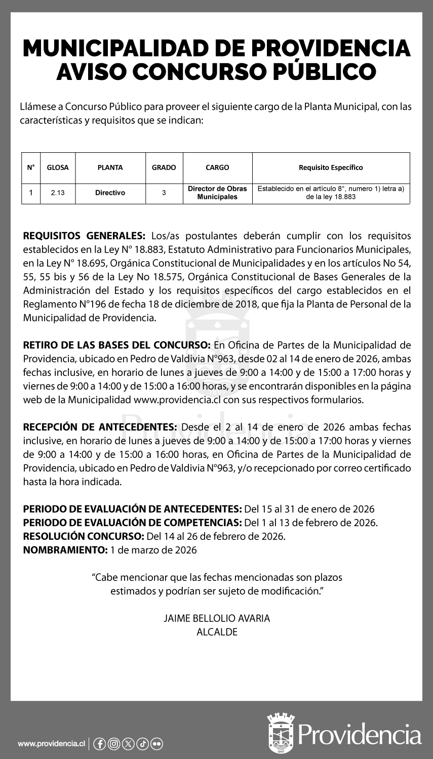 Concurso público para cargo directivo en Planta Municipal